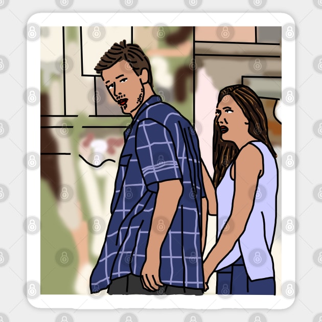 Distracted Boyfriend Meme and his Girlfriend Sticker by ellenhenryart